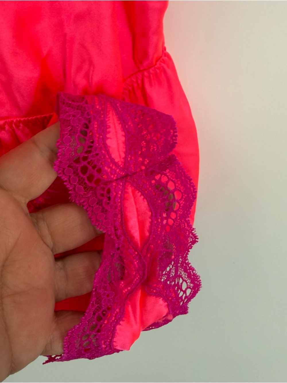 Victorias Secret NWT pink lace silky lingerie romper shorts size Small satin - Picture 5 of 8